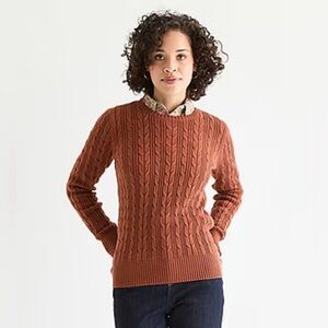 St. John's Bay Aurora Brown Crew Neck Long Sleeve Pullover Sweater Cable Knit